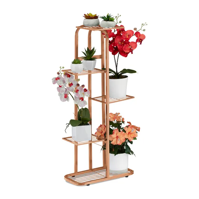 relaxdays-blumentreppe-metall-5-ablagen-97x43-5x24-5-cm-braun image 1