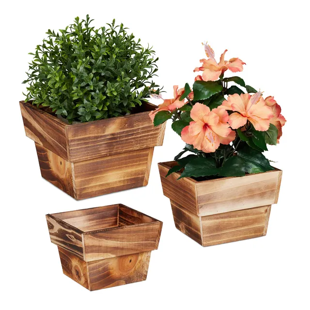 relaxdays-blumentopf-holz-3er-set-viereckig-geflammt-natur image 1
