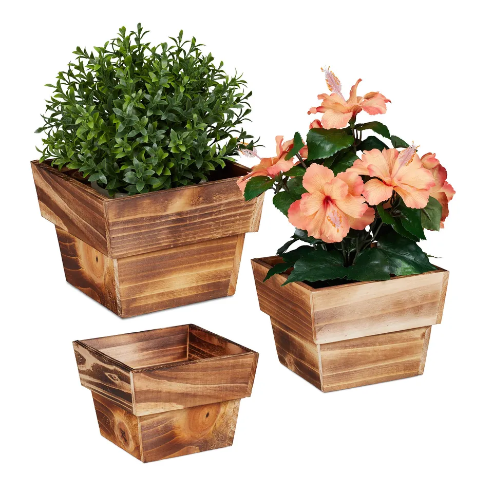 relaxdays-blumentopf-holz-3er-set-viereckig-geflammt-natur image 1
