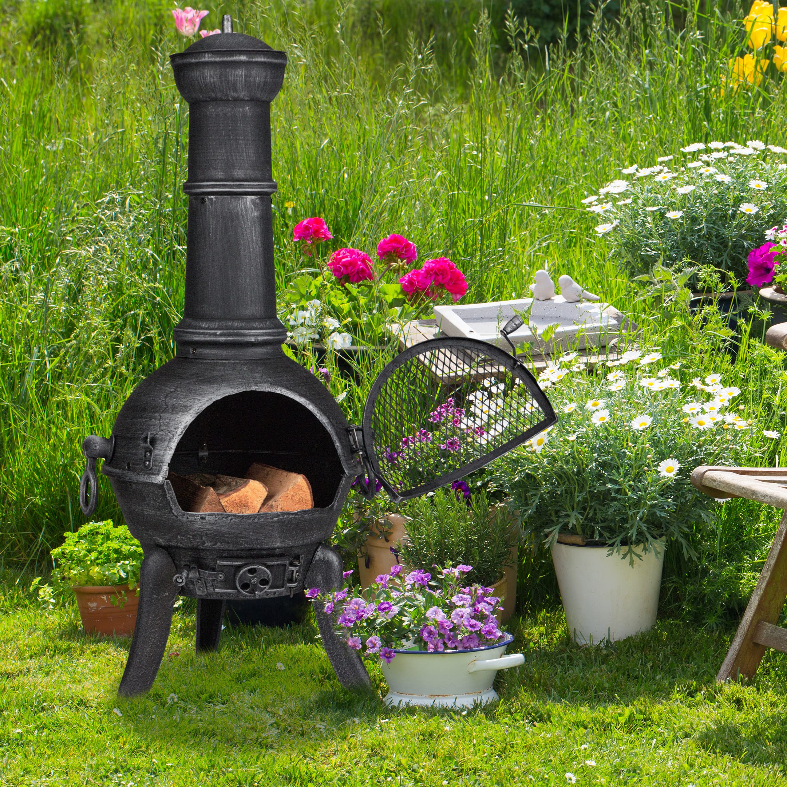 relaxdays-terrassenofen-aztekenofen-gusseisen-112x46x48-cm-silber image 5