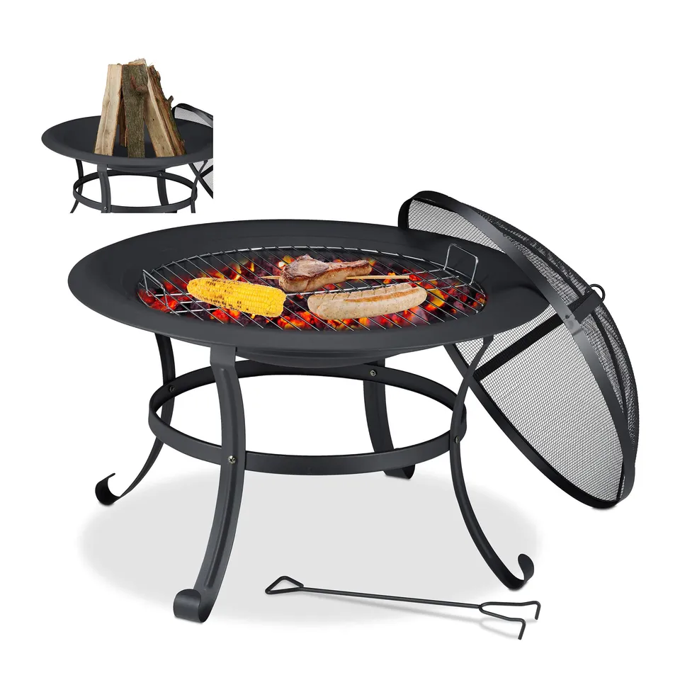 relaxdays-feuerschale-d-73-cm-schwarz-mit-grillrost image 1