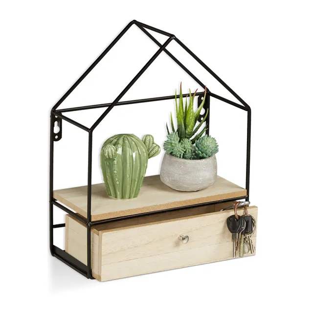 relaxdays-schweberegal-hausform-mit-schublade-32x25-5x12-cm-1-st-ck image 1