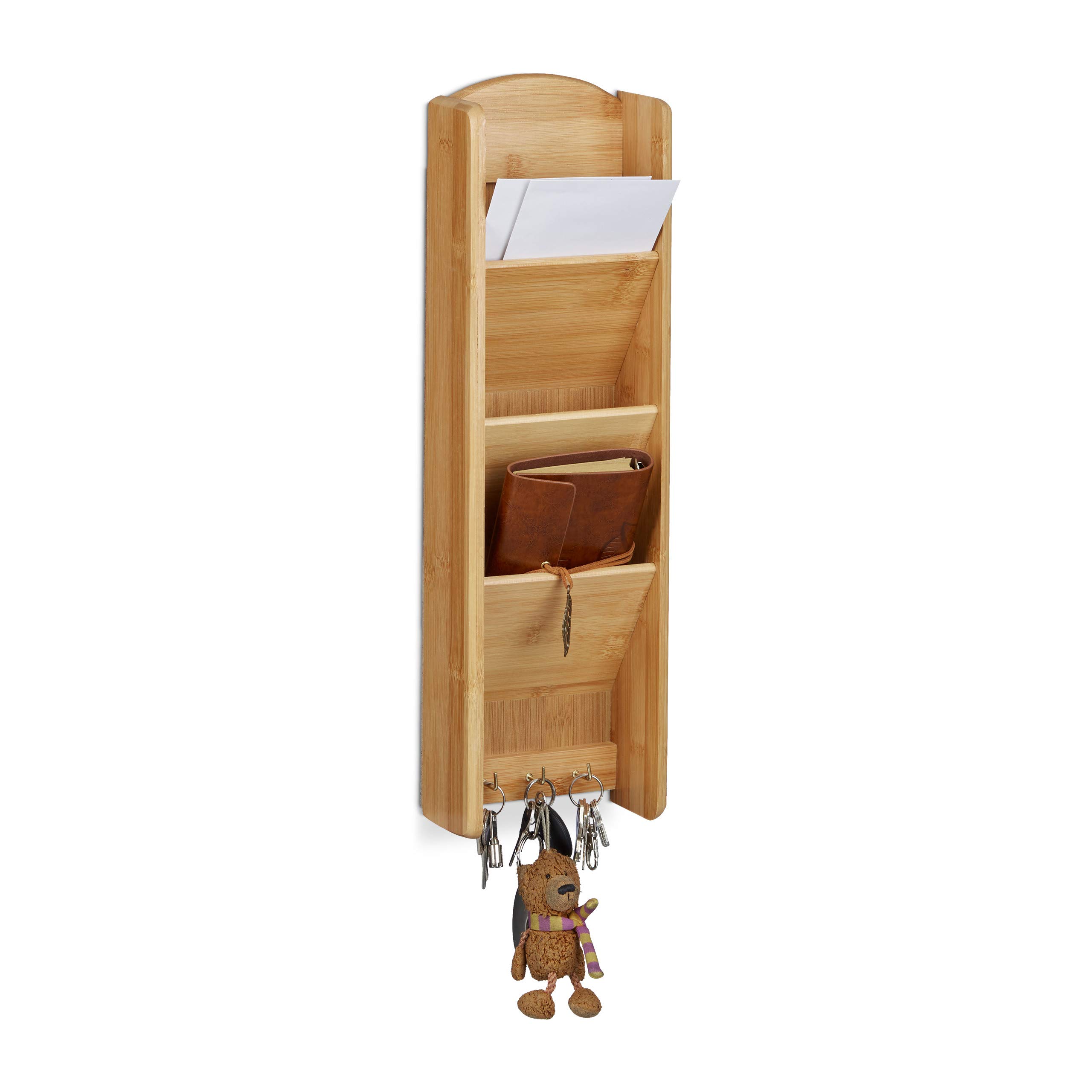 relaxdays-schl-sselbrett-bambus-mit-ablage-3-haken-natur image 1