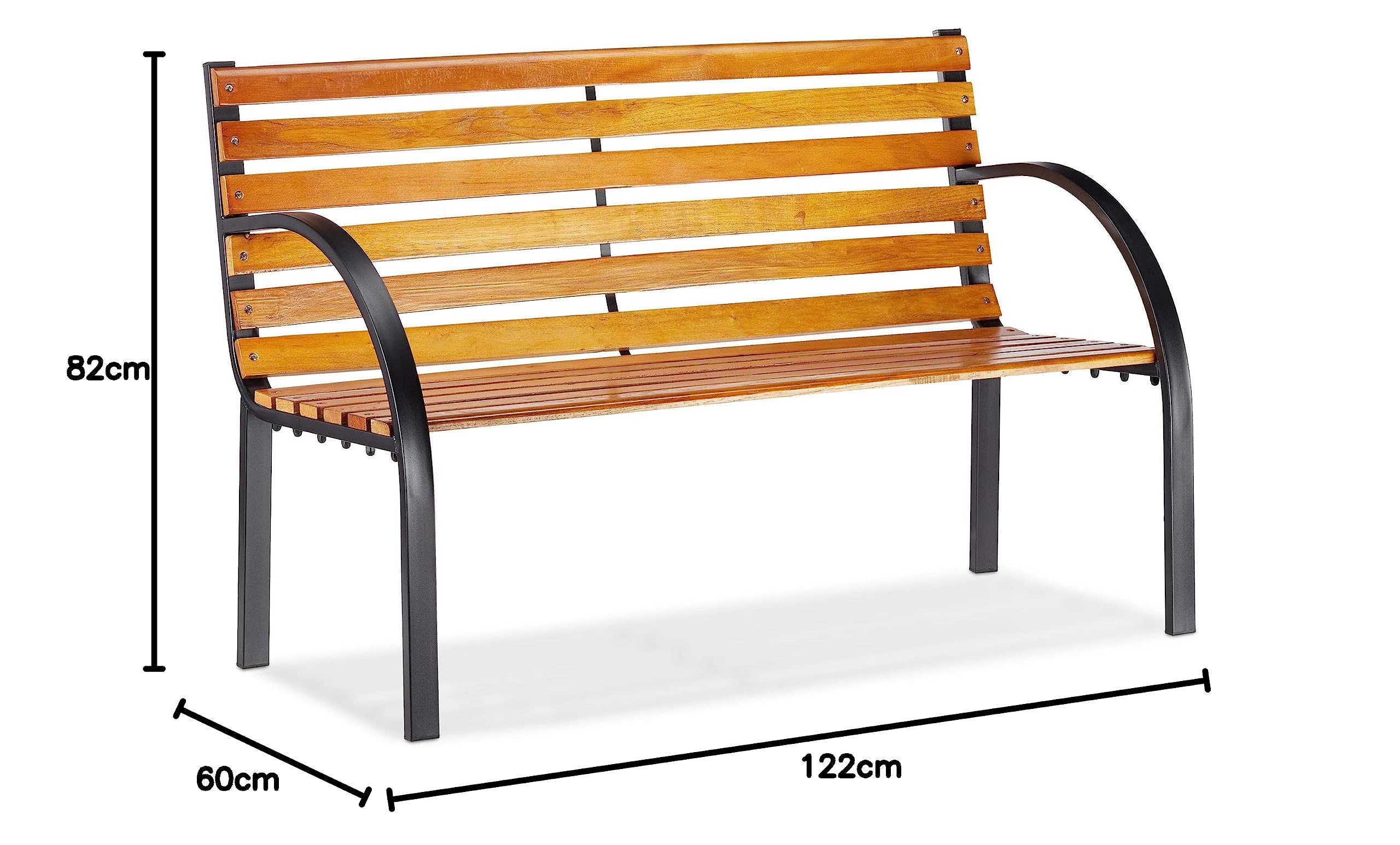 relaxdays-gartenbank-metall-holz-122-cm-natur-2-sitzer image 3