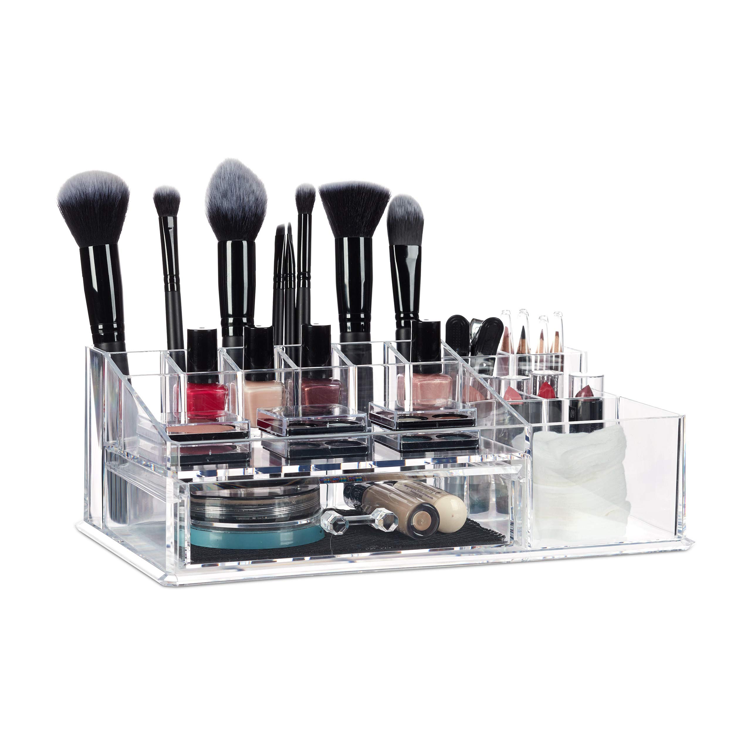 relaxdays-make-up-organizer-mit-schublade-transparent-15-f-cher image 1