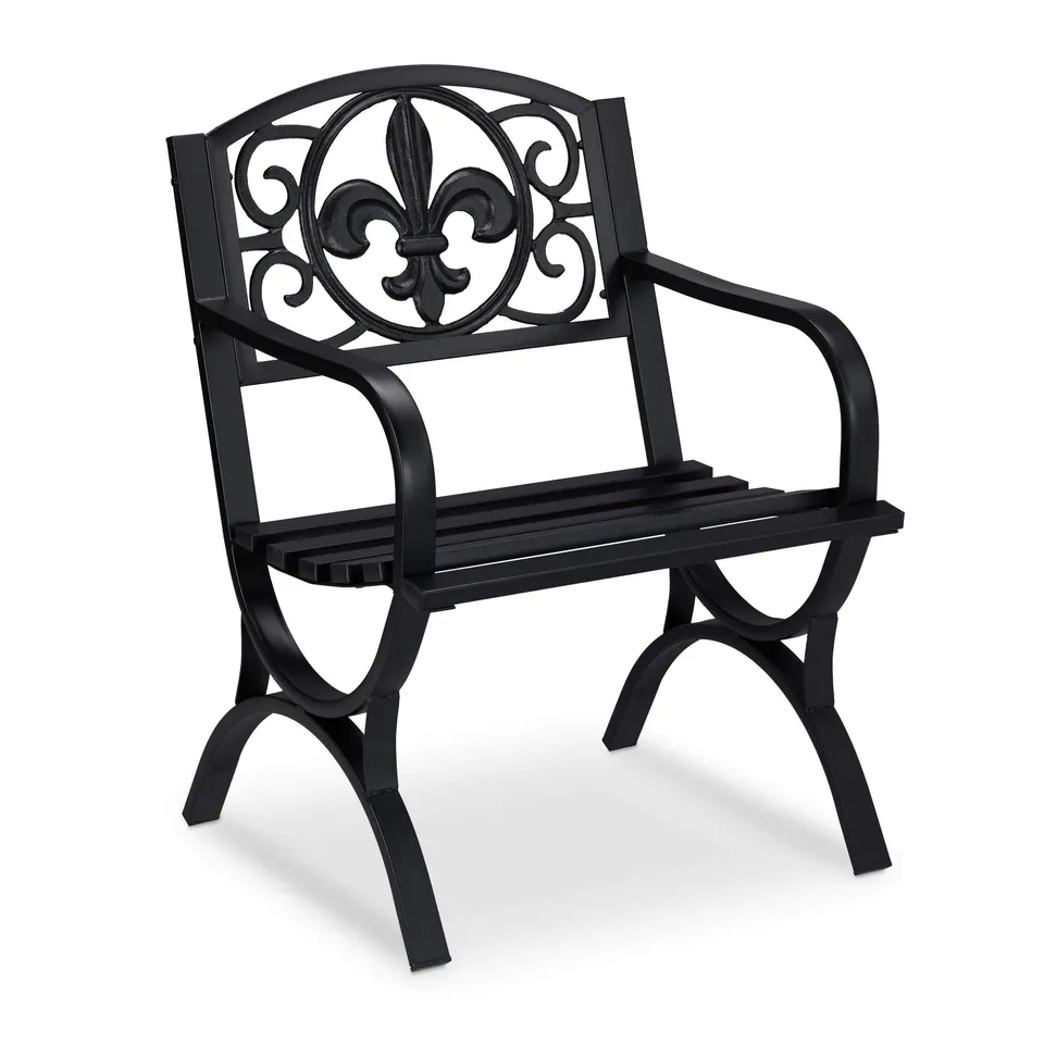 relaxdays-gartenstuhl-vintage-metall-mit-armlehnen-schwarz image 1