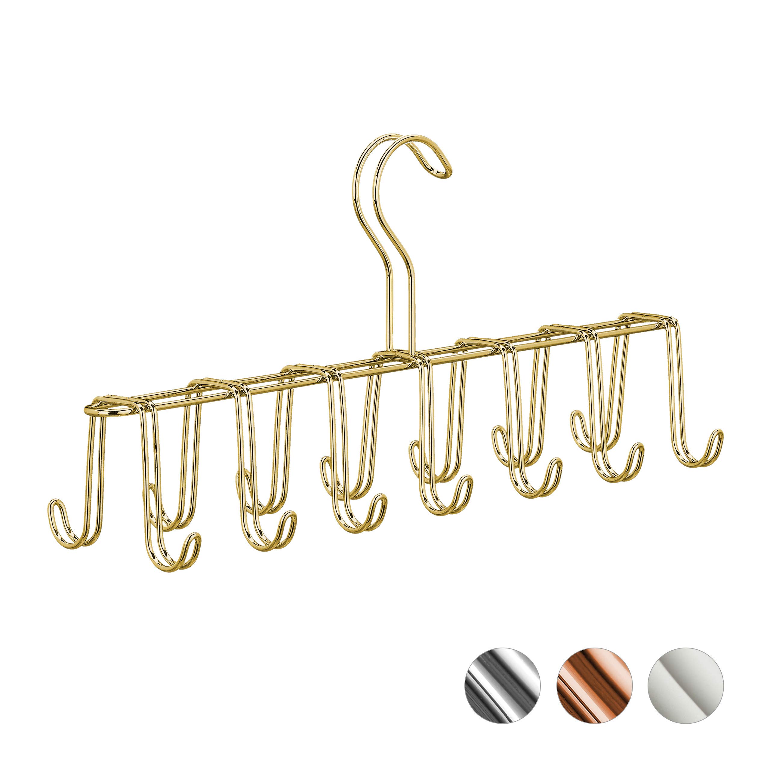 relaxdays-g-rtelhalter-krawattenhalter-metall-14-haken-gold-17x36x9-5-cm image 1