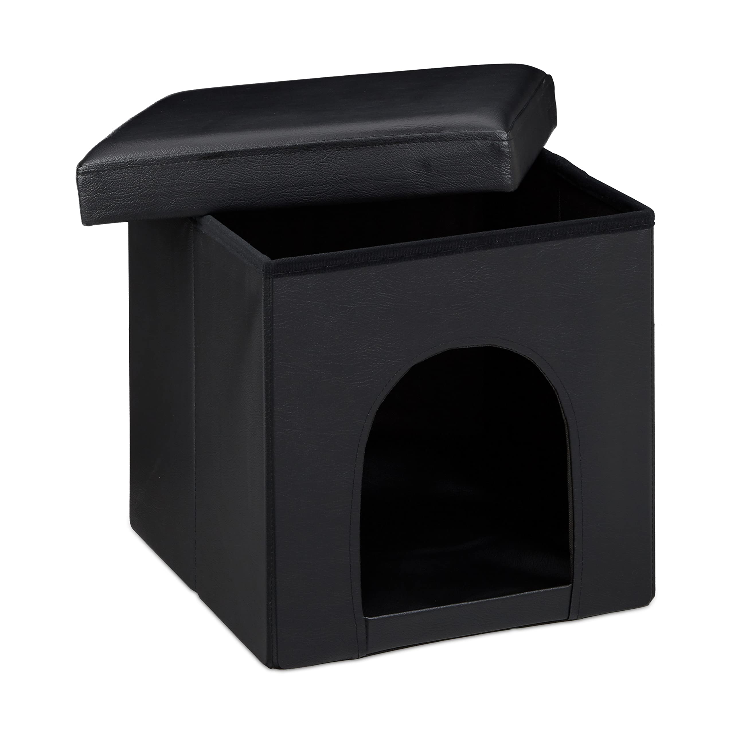 relaxdays-hundebox-sitzhocker-38-x-38-x-38-cm-schwarz-kunstleder image 1