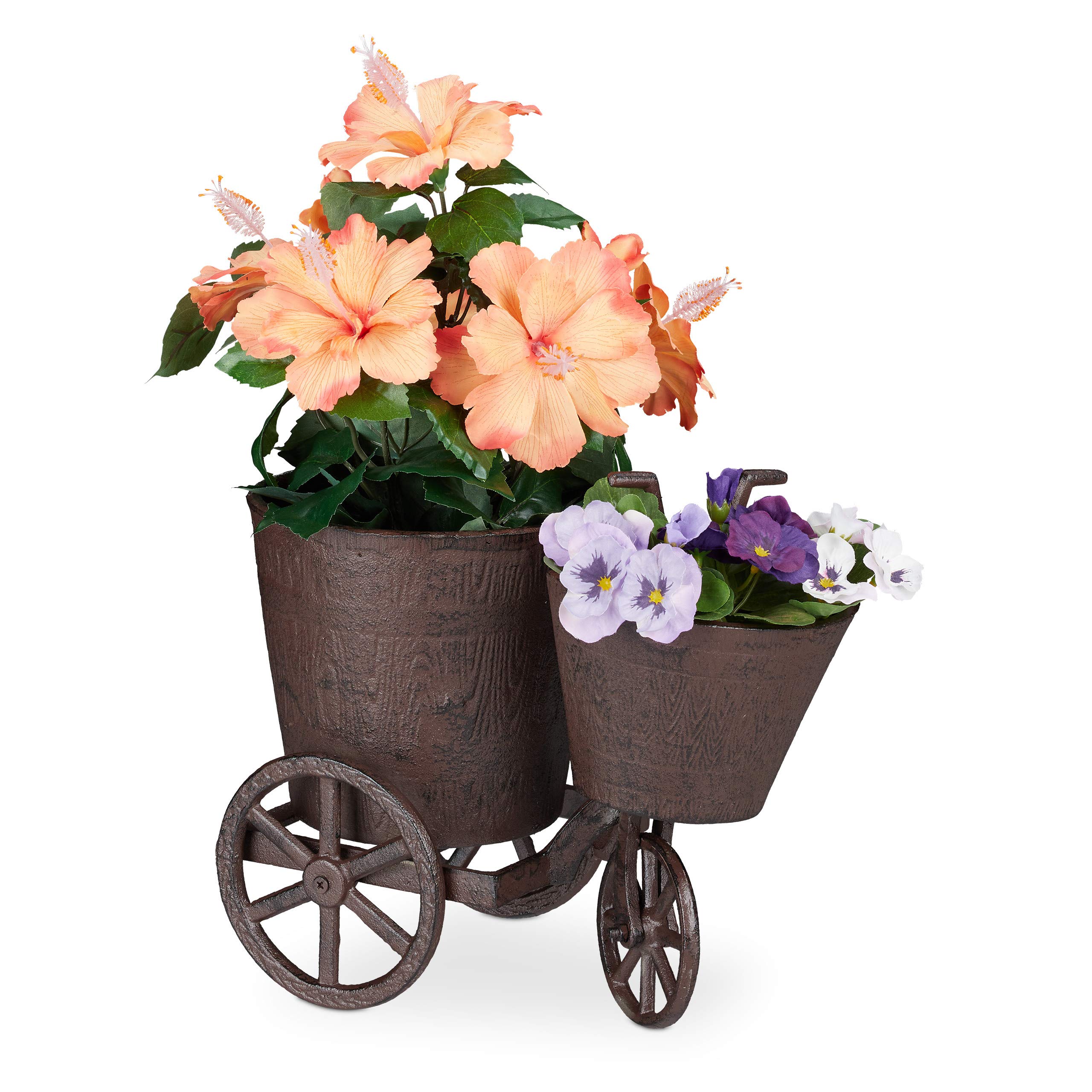 relaxdays-gartendeko-fahrrad-braun-gusseisen-mit-2-bert-pfen-26x18x32-cm image 1