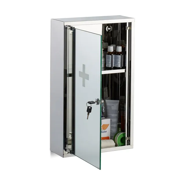 relaxdays-medizinschrank-edelstahl-mit-spiegelt-r-50-x-30-x-11-cm-silber image 1
