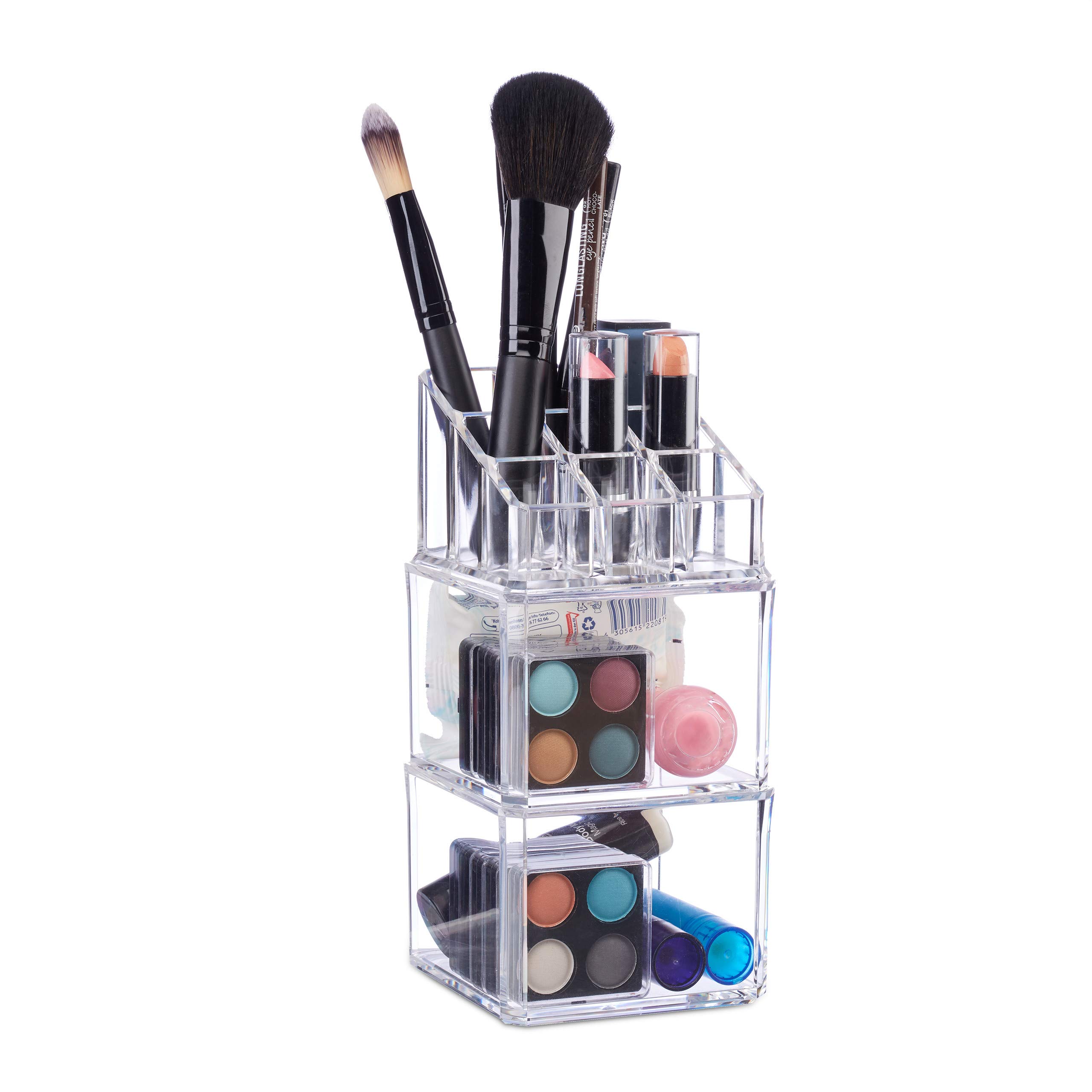 relaxdays-kosmetik-organizer-acryl-dreiteilig-transparent image 1