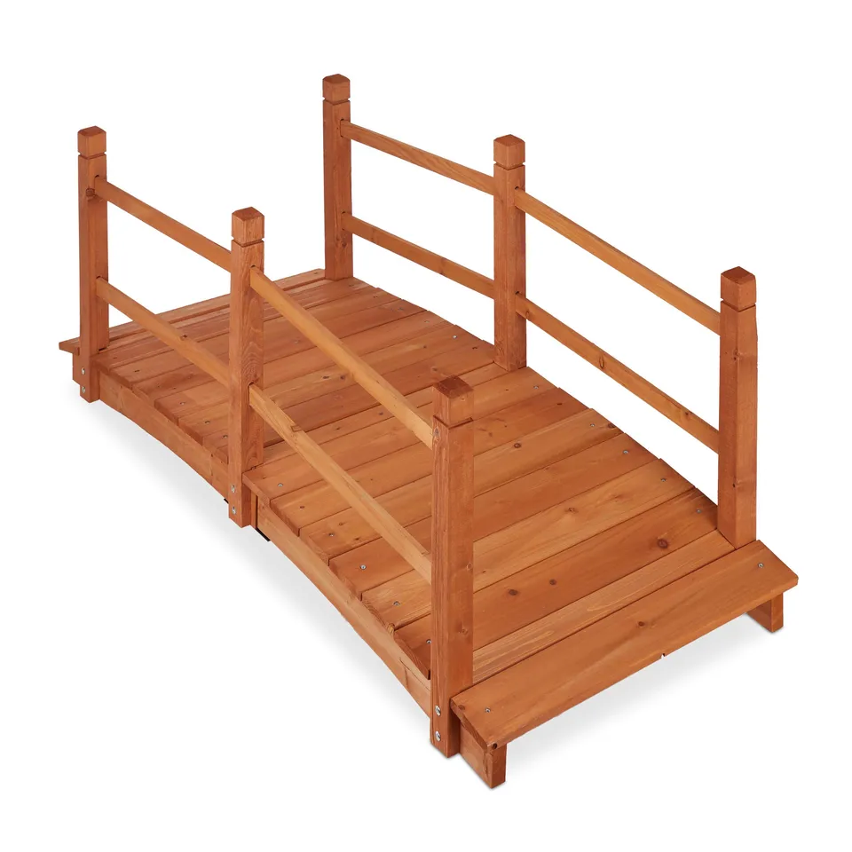 relaxdays-teichbr-cke-holz-mit-gel-nder-orange-56x140x60-cm image 1