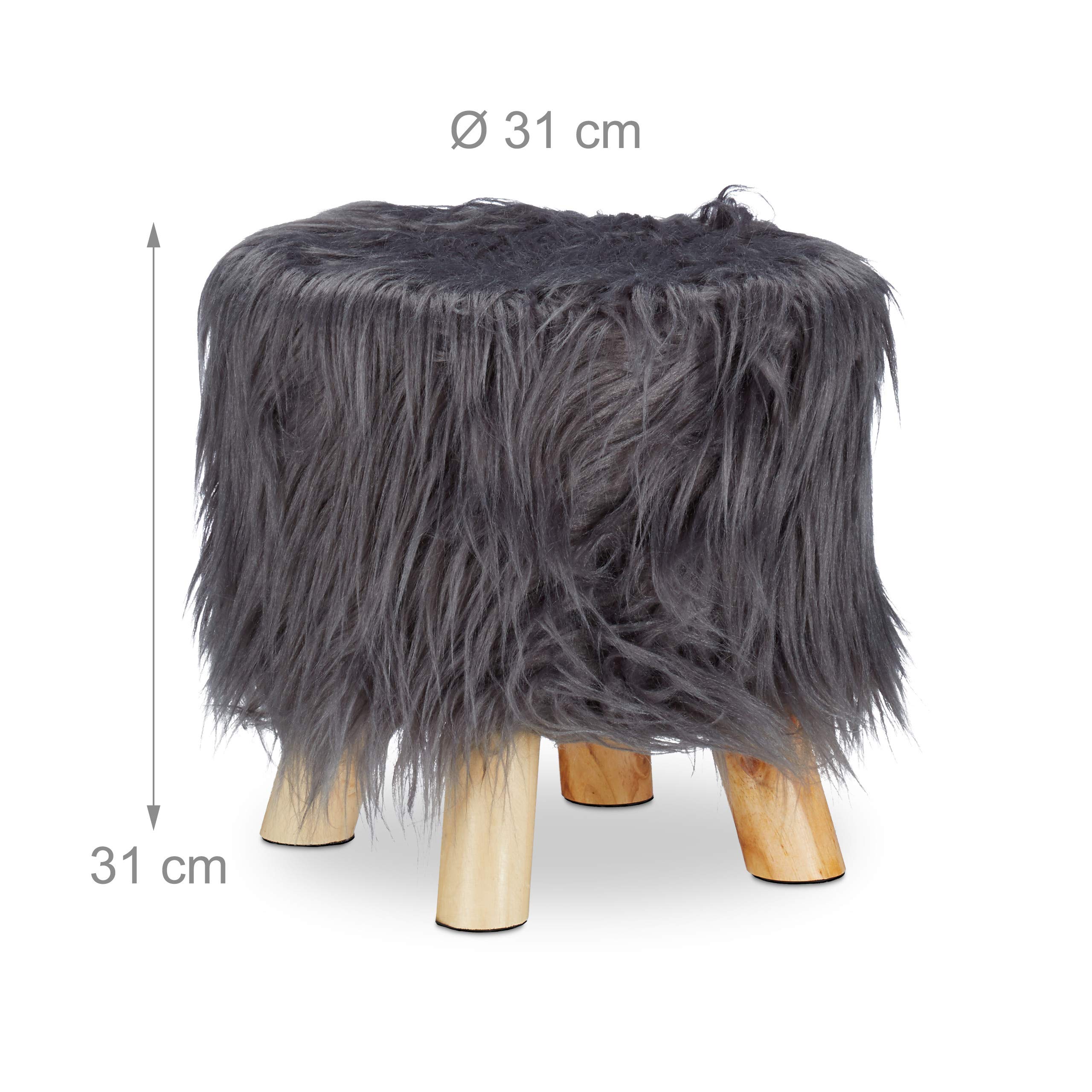 relaxdays-fell-hocker-rund-grau-mit-4-holzbeinen image 3