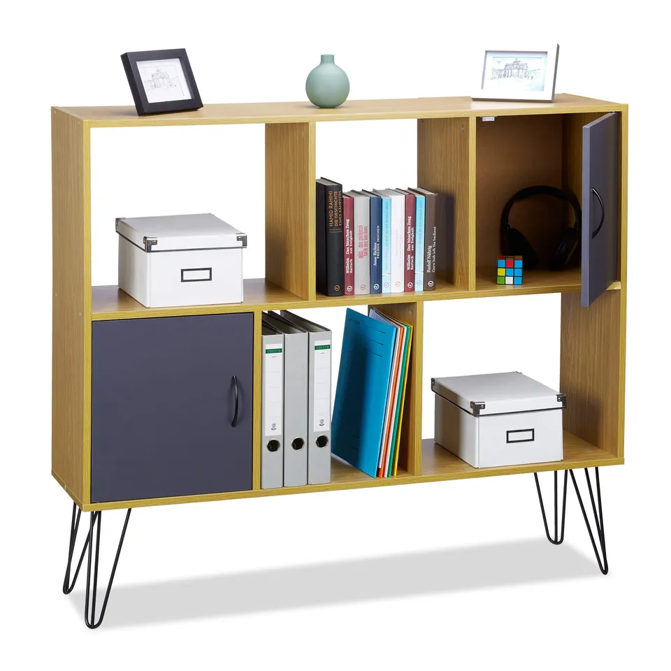 relaxdays-regal-vintage-6-f-cher-standregal-braun-metallbeine image 1