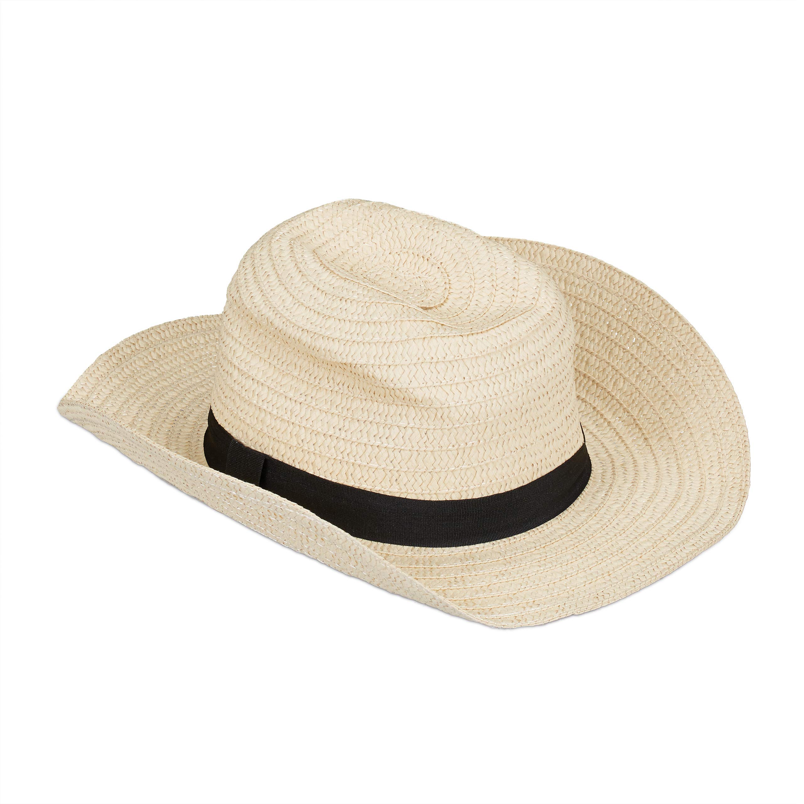 relaxdays-panamahut-strohhut-bogart-beige-mit-schwarzem-band-damen-herren image 1