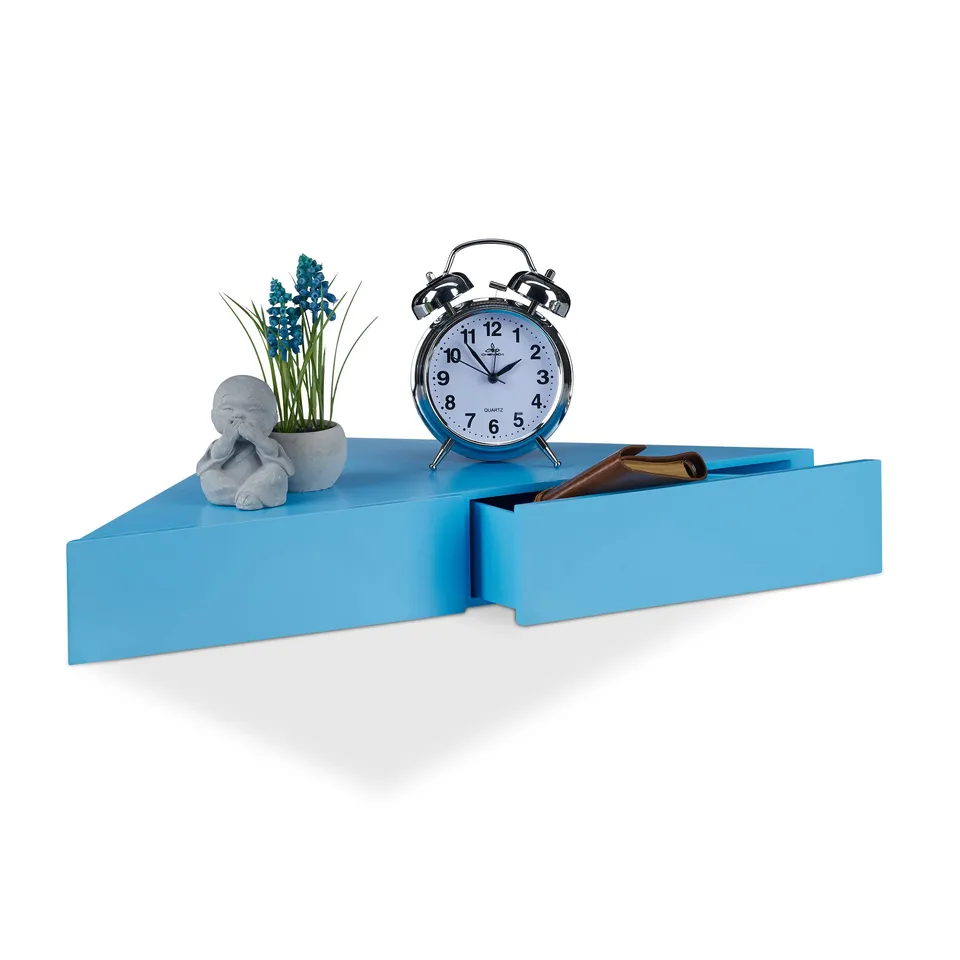 relaxdays-eck-wandregal-dreieck-blau-mit-2-schubladen-60-cm image 1