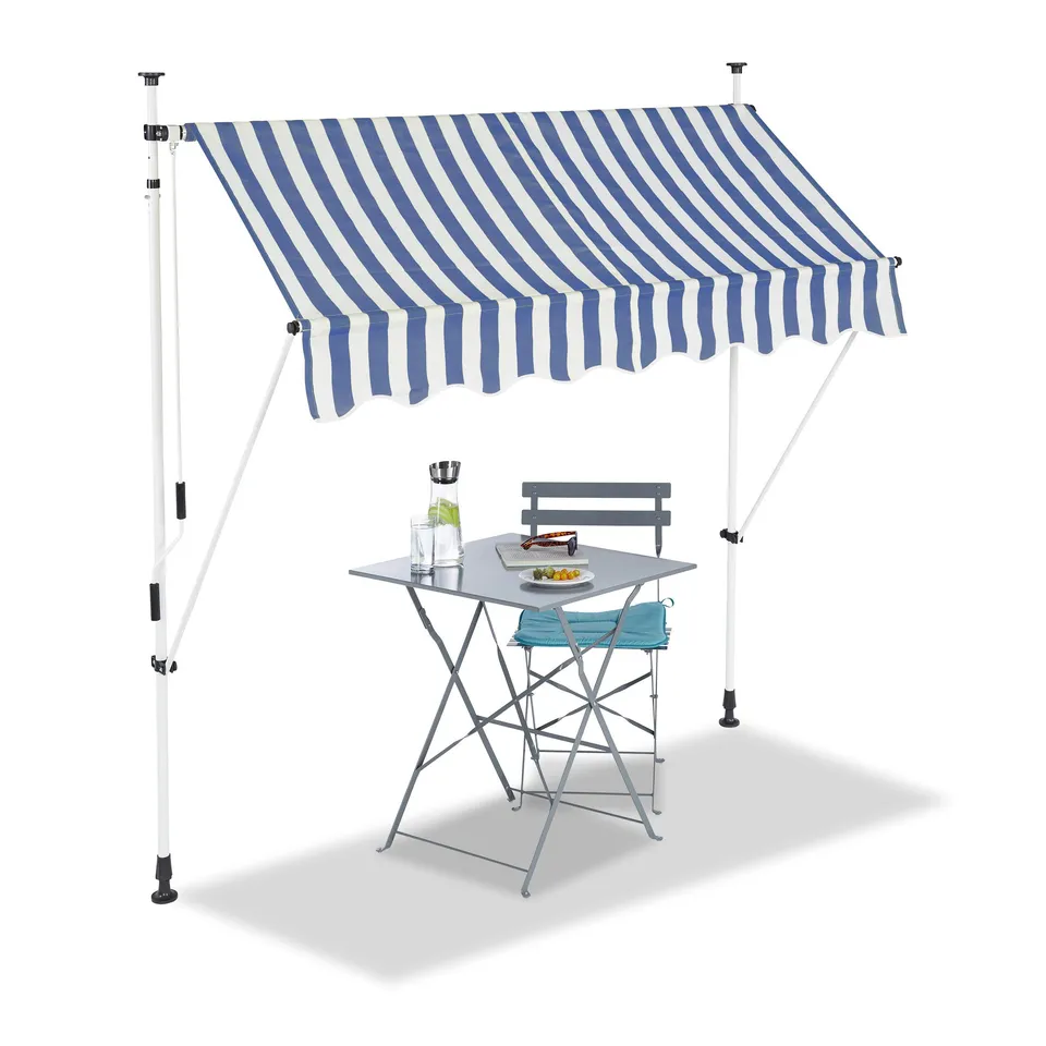 relaxdays-klemmmarkise-200-cm-blau-gestreift-einziehbare-fallarm-markise-ohne-bo image 1