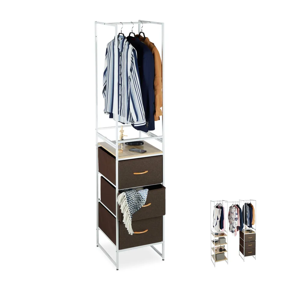 relaxdays-regalsystem-kleiderschrank-3-schubladen-kleiderstange-wei-braun image 1