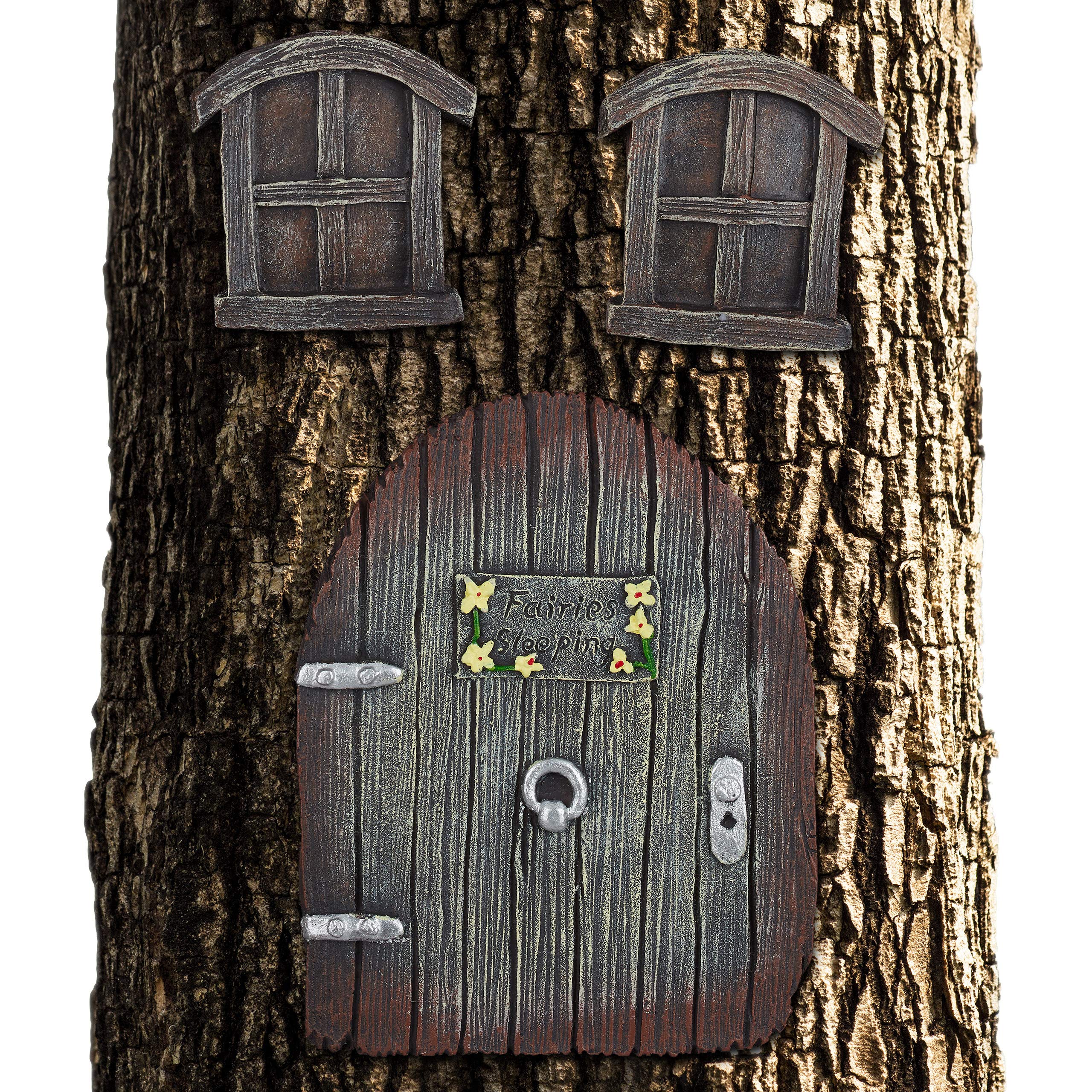 relaxdays-feent-r-garten-3-teilig-fairy-door-braun-wetterfest image 1