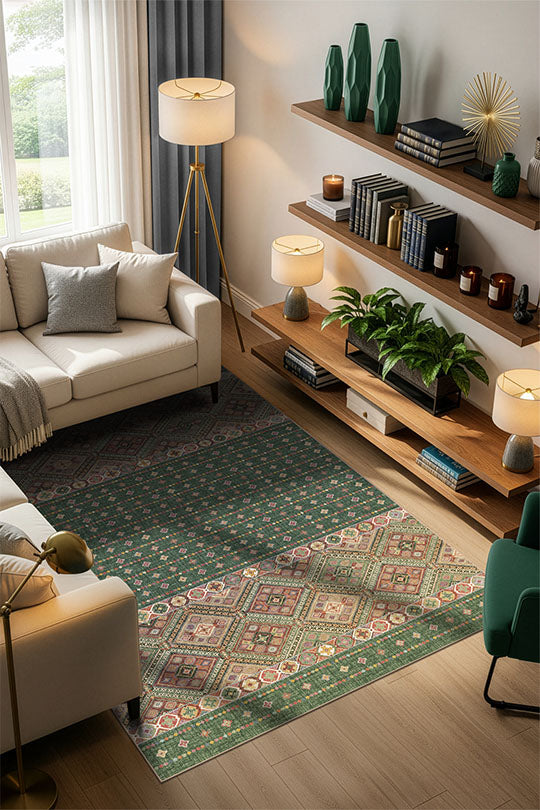 teppana-leila-smaragd-teppich-waschbarer-boho-teppich image 4