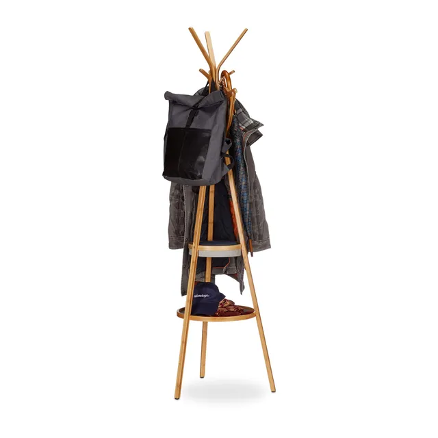 relaxdays-garderobe-bambus-mit-ablage-natur-kleiderst-nder-171-cm image 1