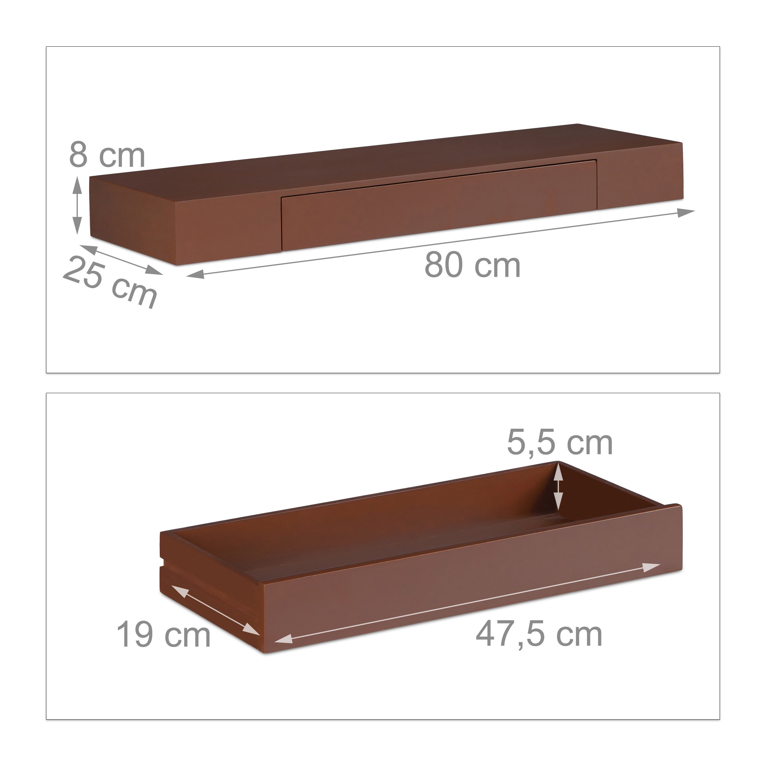 relaxdays-wandregal-mit-schublade-25-cm-tief-schweberegal-braun-aus-mdf image 3