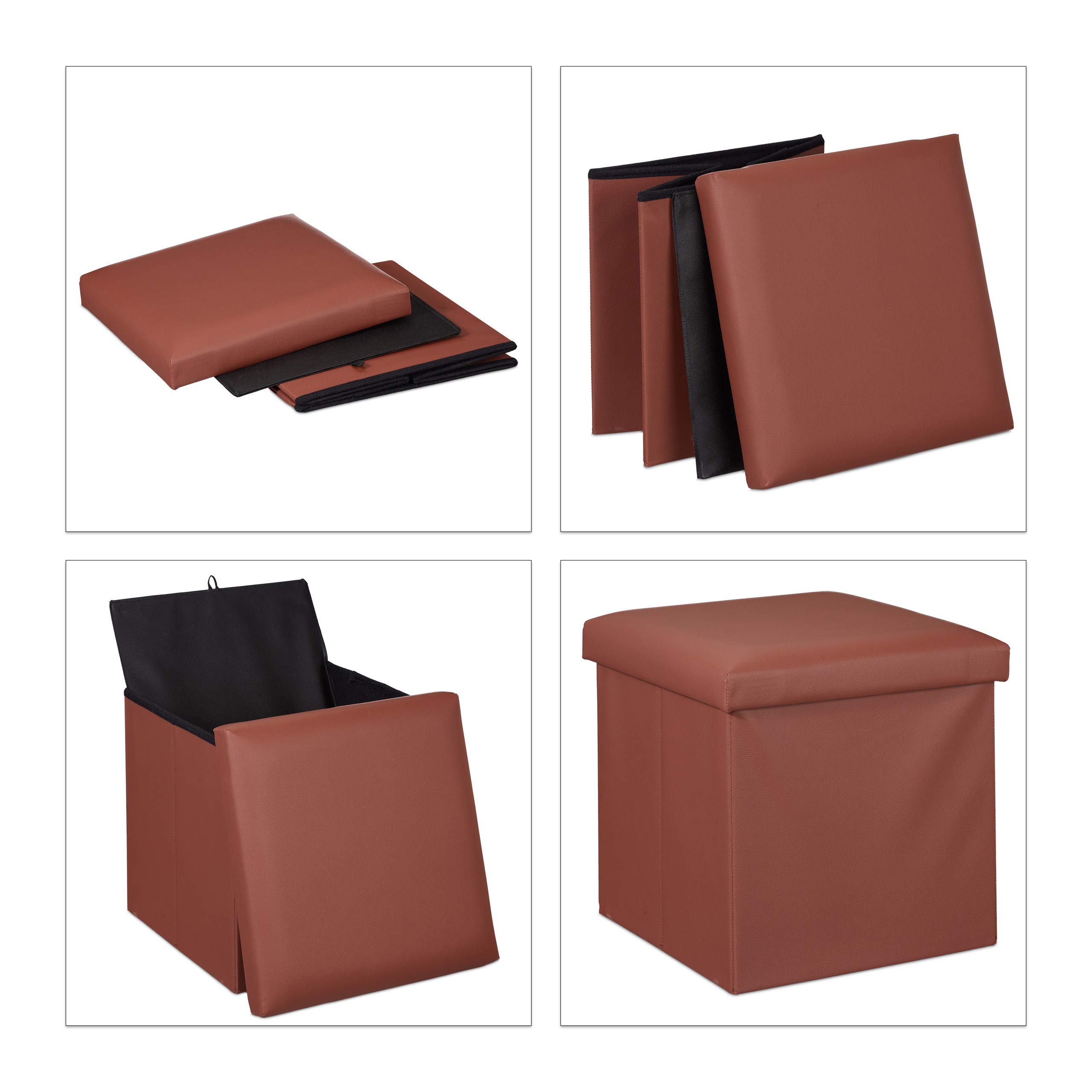 relaxdays-hocker-mit-stauraum-kunstleder-braun-38x38x38cm image 6