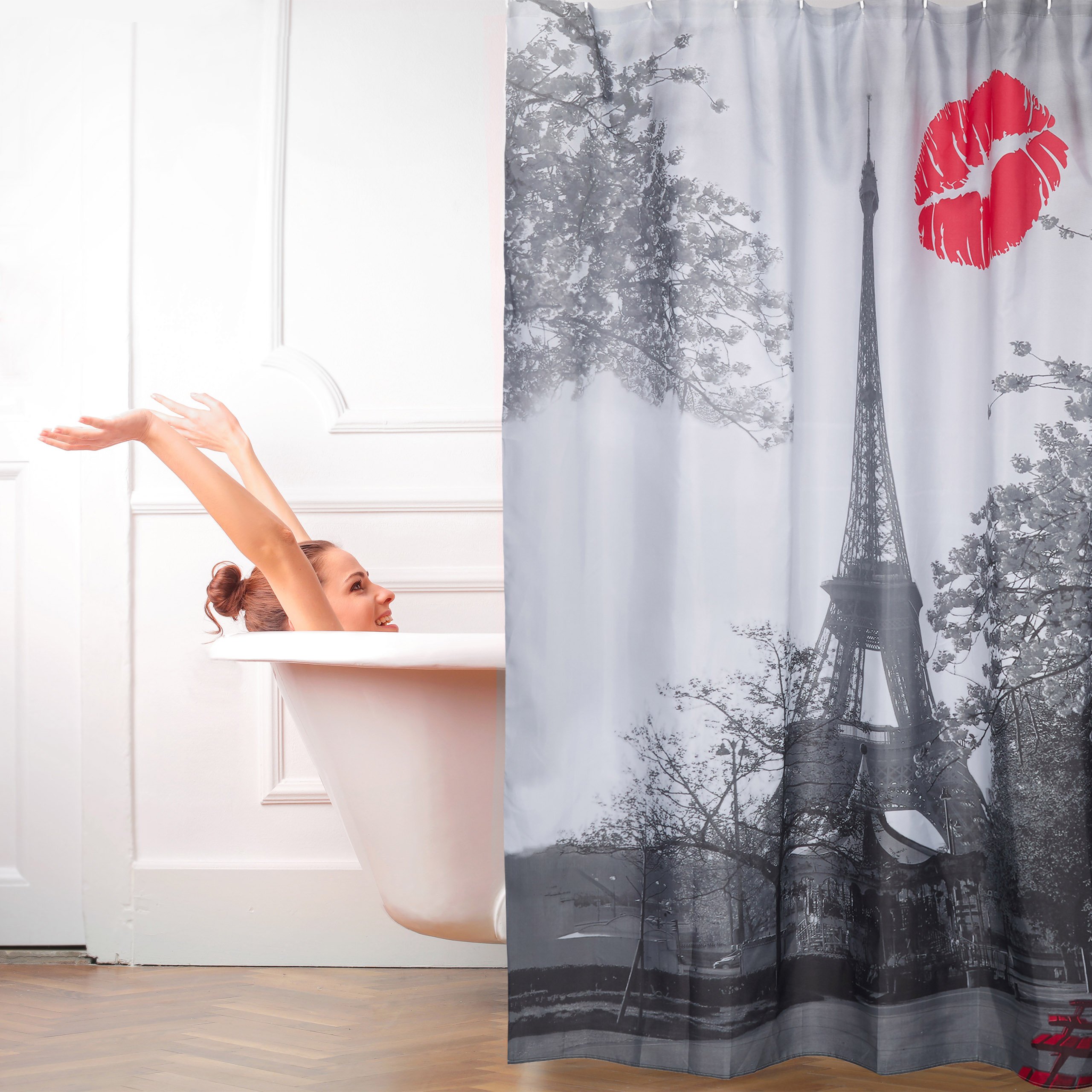 relaxdays-duschvorhang-eifelturm-motiv-180x180-cm-schwarz-wei image 2