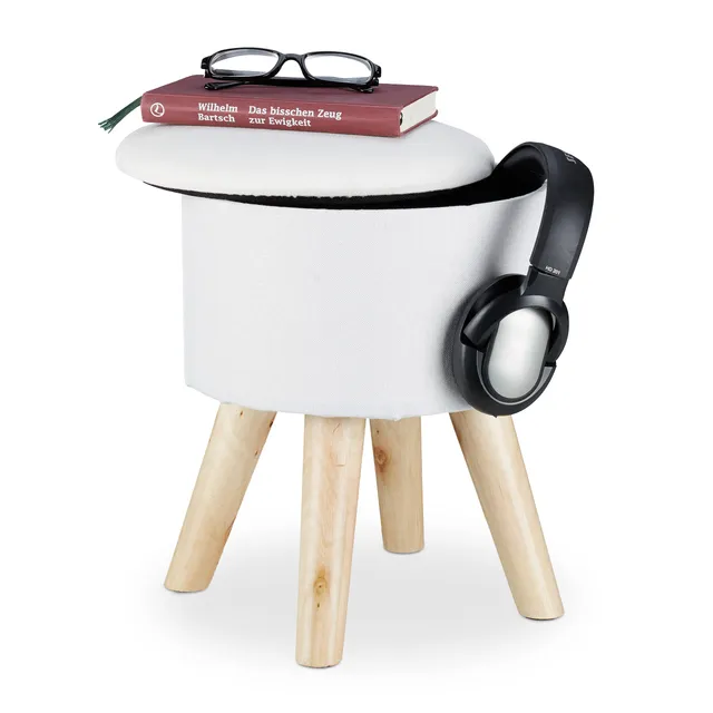 relaxdays-hocker-rund-mit-stauraum-gepolstert-wei image 1