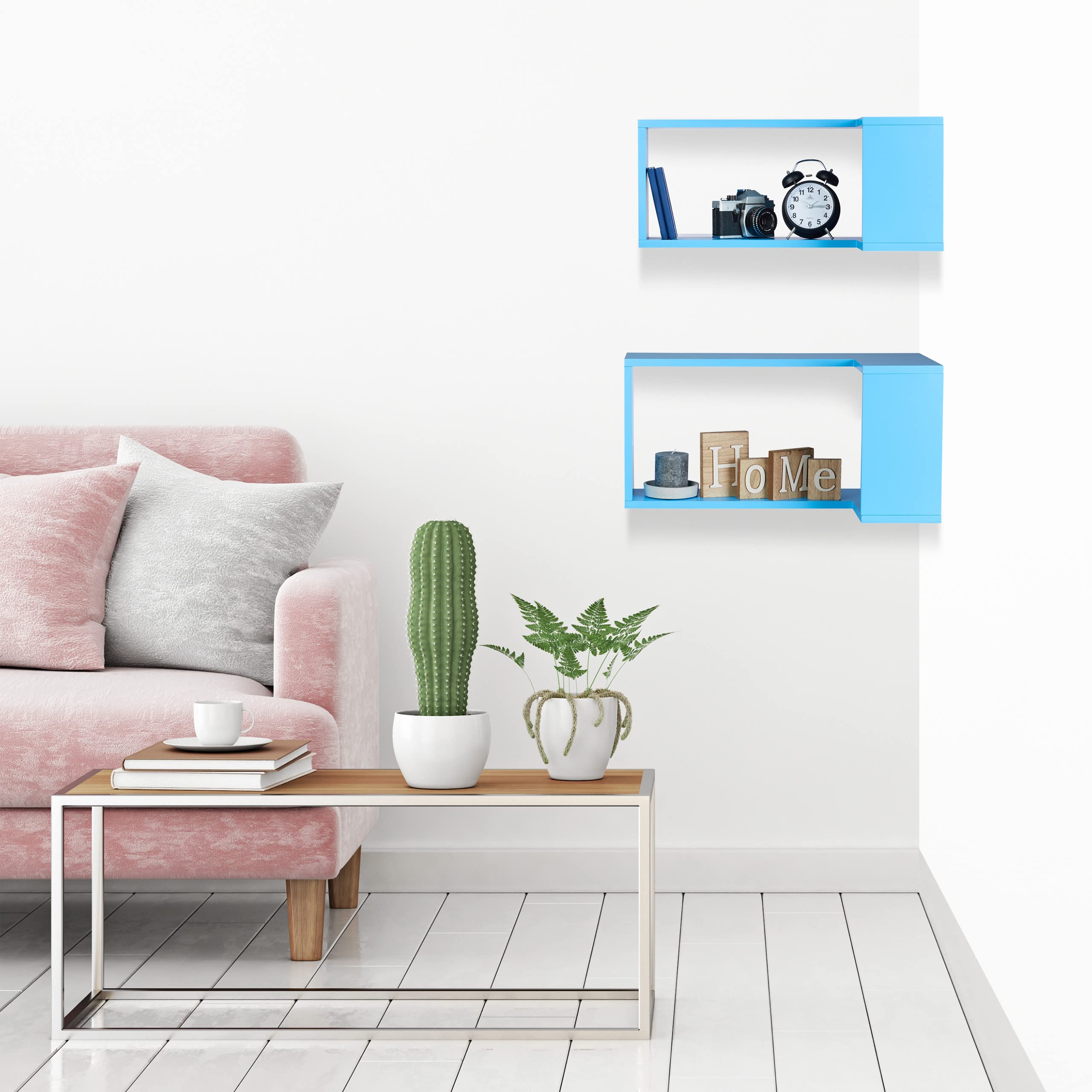 relaxdays-eck-wandregal-2er-set-schwebend-mdf-blau image 2