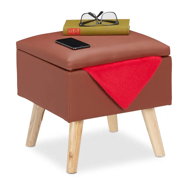 relaxdays-sitzhocker-mit-stauraum-kunstleder-40-x-40-x-40-cm-braun image 1