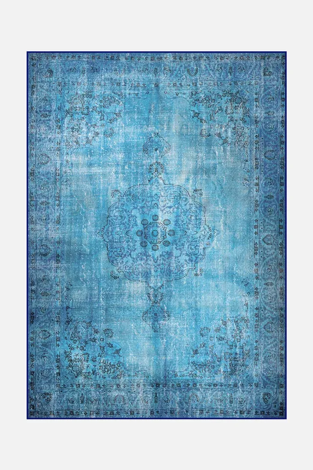 teppana-azurro-vintage-teppich-waschbarer-teppich-blau-gr-n image 1