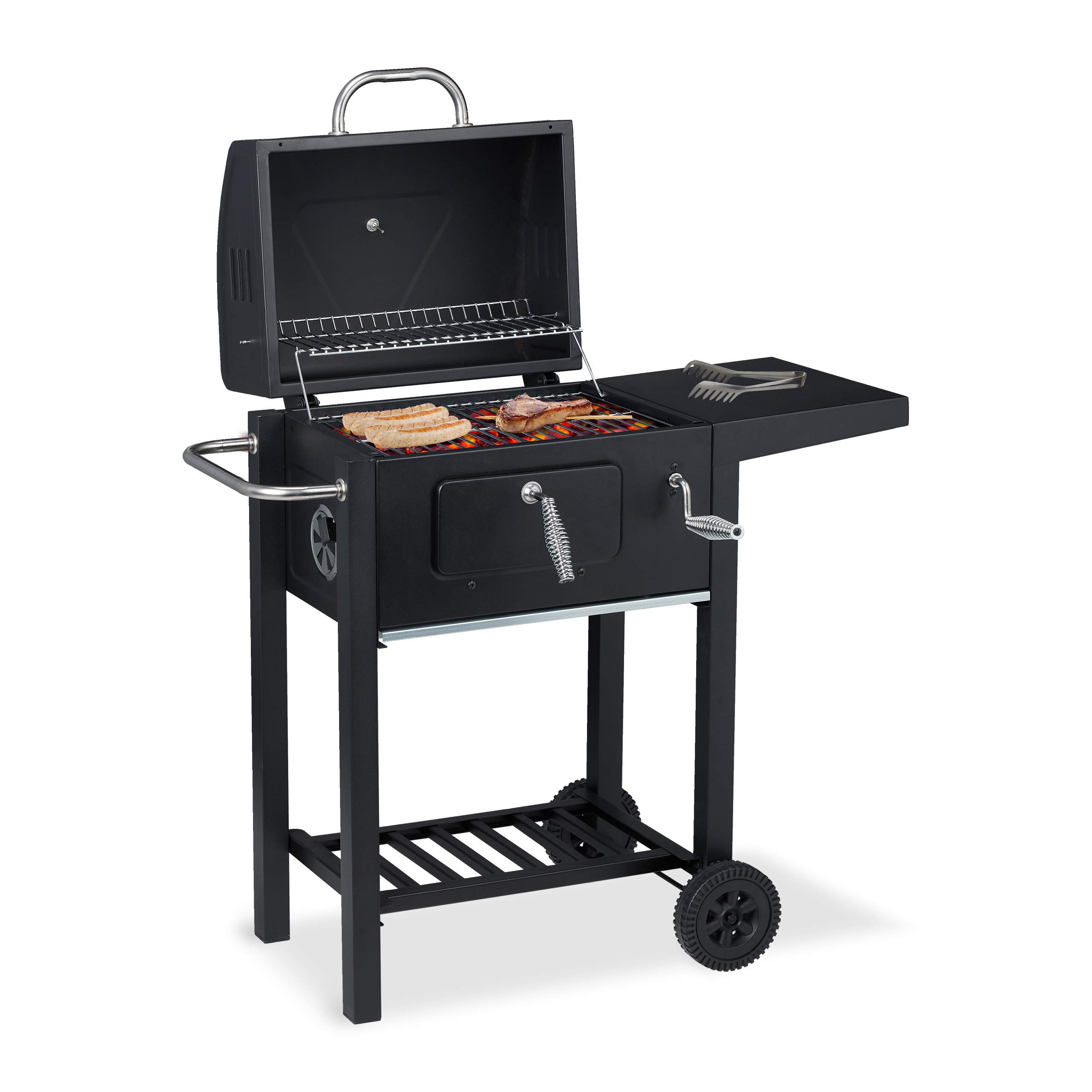 relaxdays-holzkohlegrill-grillwagen-bbq-smoker-schwarz-mit-deckel image 1