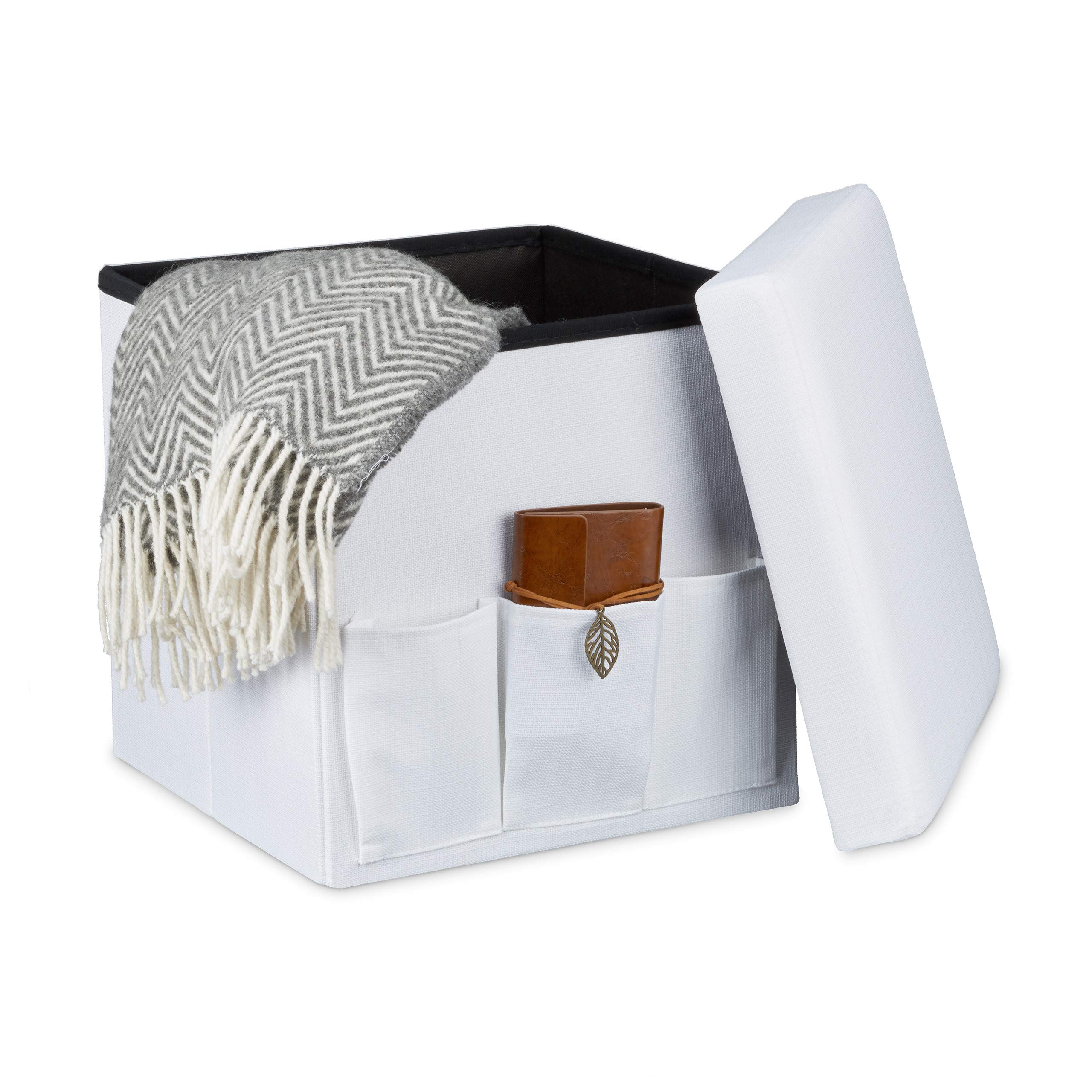 relaxdays-sitzhocker-faltbar-38-x-38-x-38-cm-leinen-wei-mit-stauraum-40-l image 1