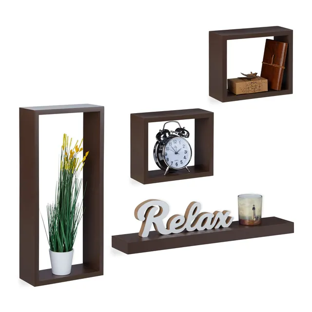 relaxdays-cube-regale-4er-set-braun-wandregal-52x24-cm image 1