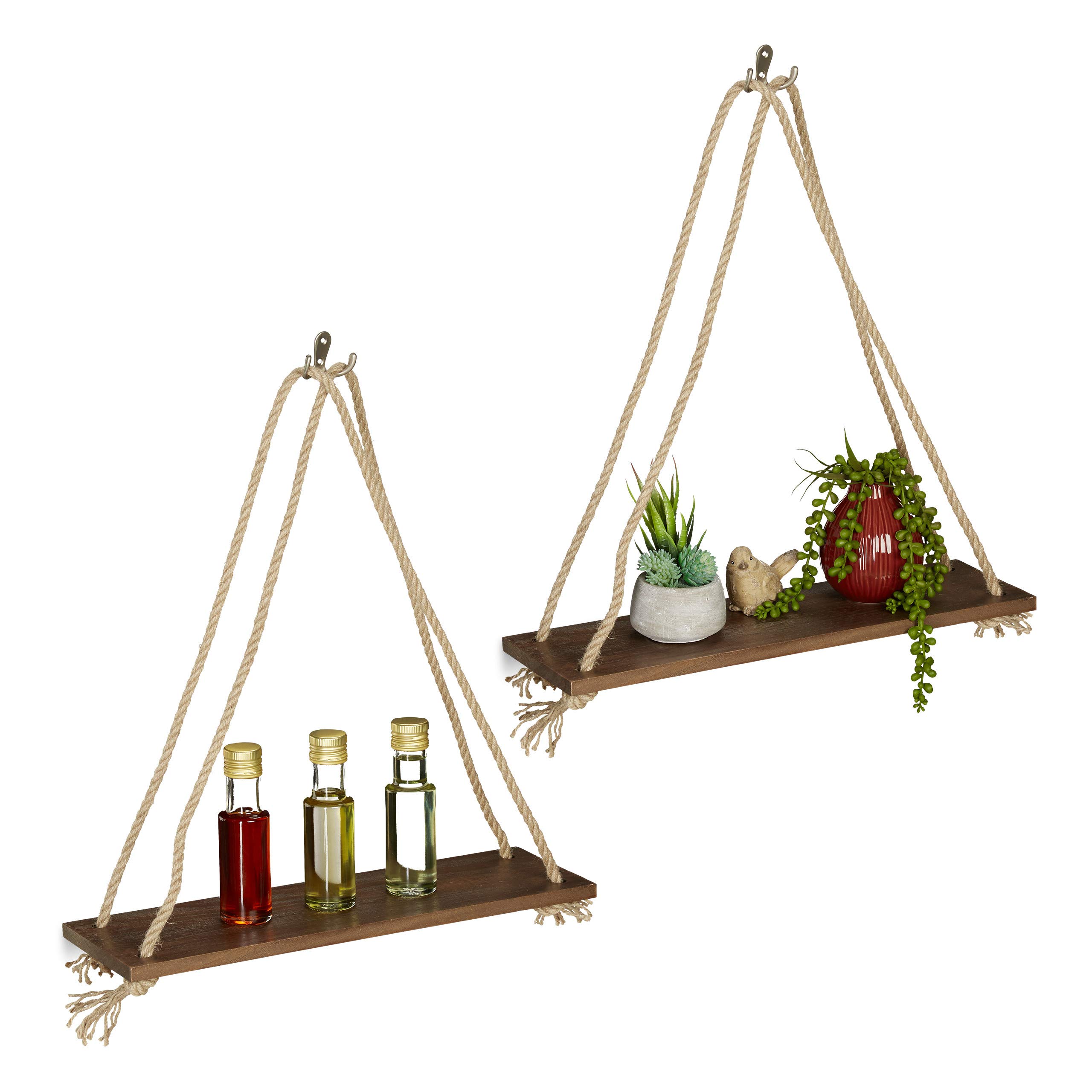 relaxdays-h-ngeregal-holz-2er-set-seil-regal-braun-49x43x13-cm image 1