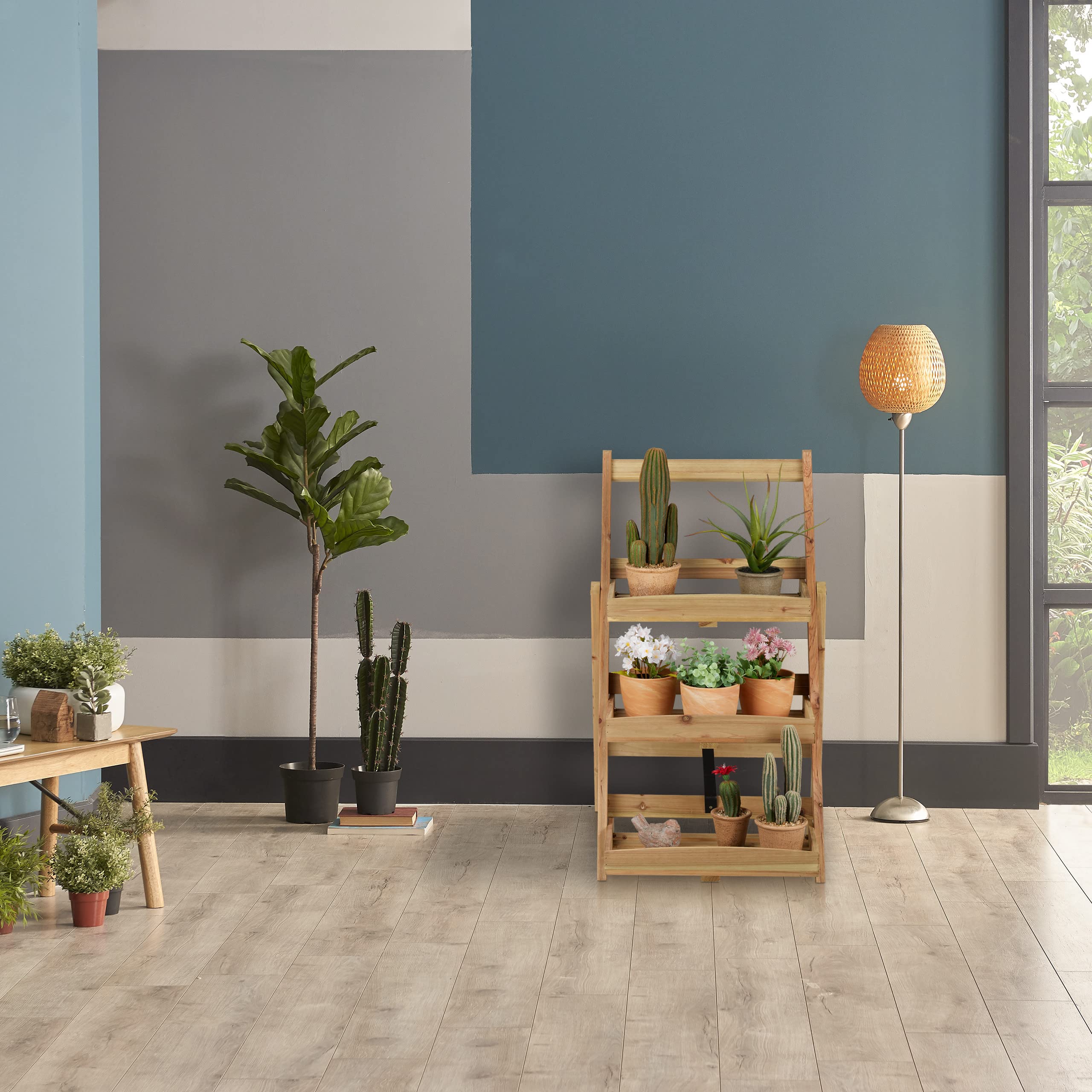 relaxdays-blumenregal-holz-3-ablagen-stehend-natur-80-5-x-50-x-61-cm image 2