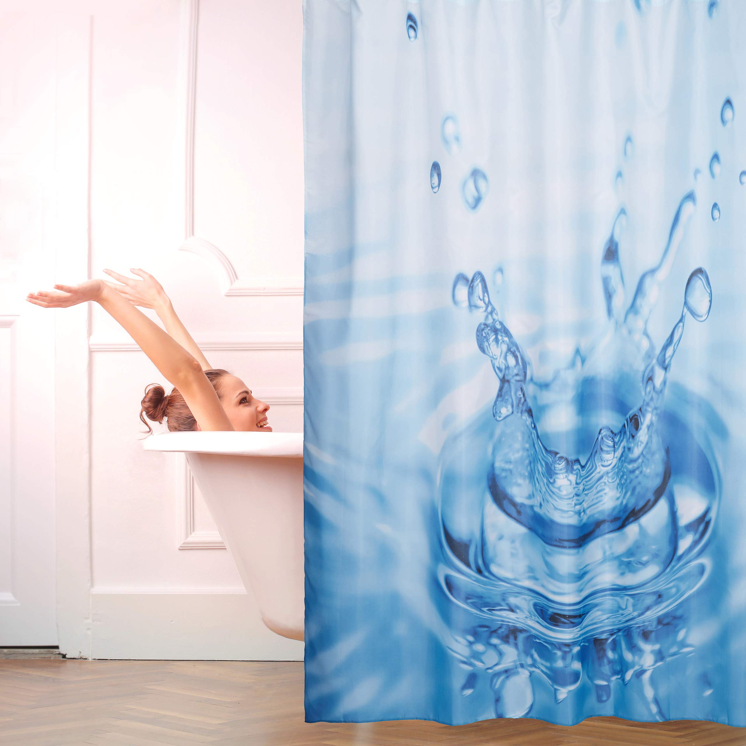 relaxdays-duschvorhang-wassertropfen-180x180-cm-badewannenvorhang-polyester-blau image 2