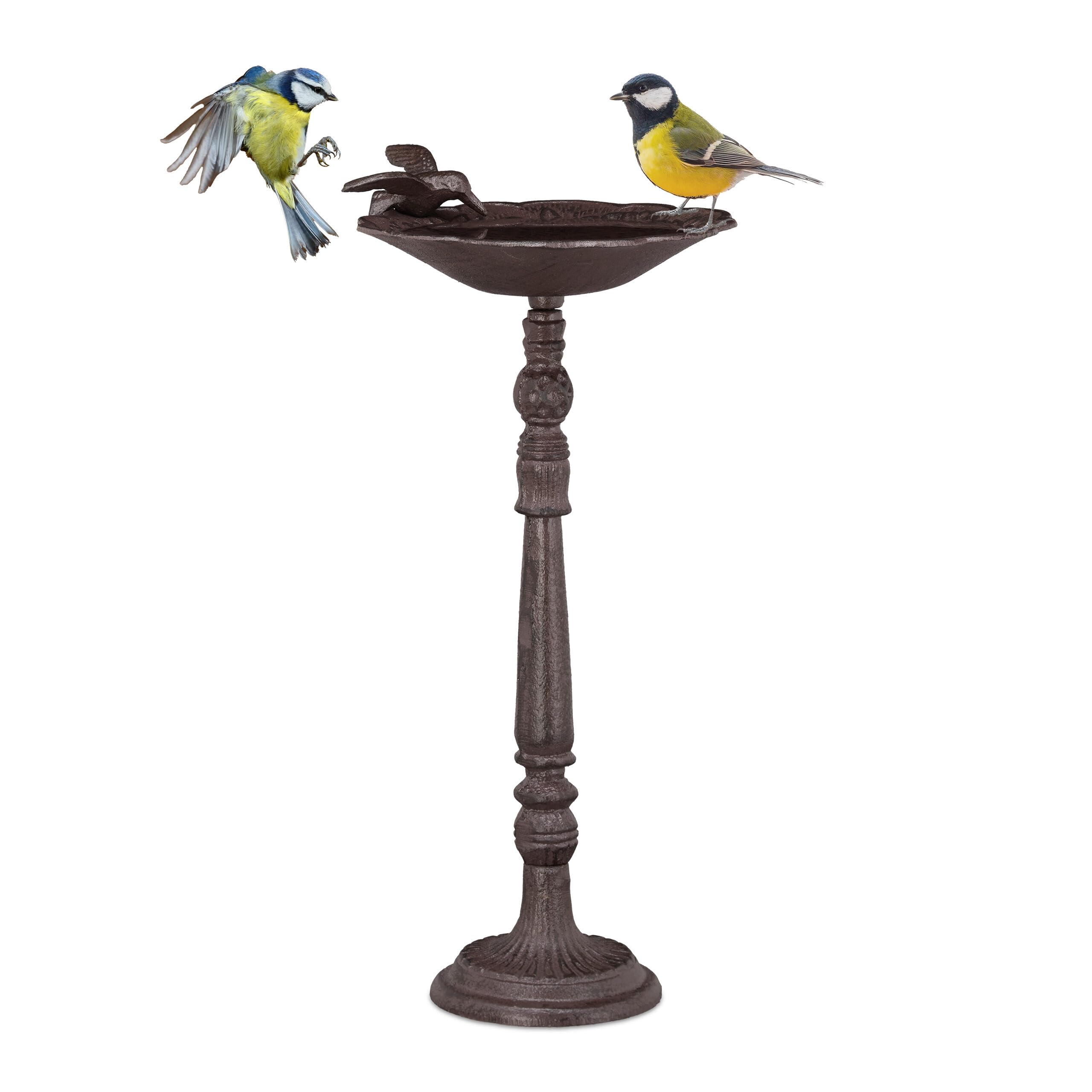 relaxdays-vogeltr-nke-gusseisen-braun-40-cm-stehend-mit-blumenmuster image 1