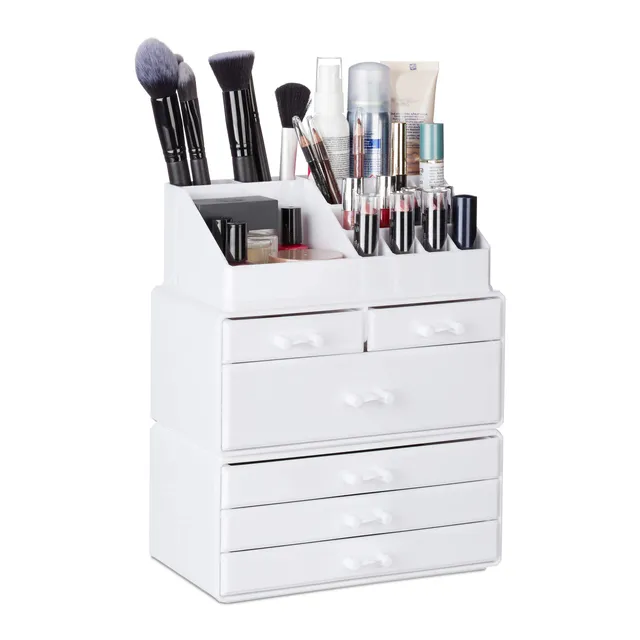 relaxdays-kosmetikorganizer-wei-mit-6-schubladen-stapelbar image 1