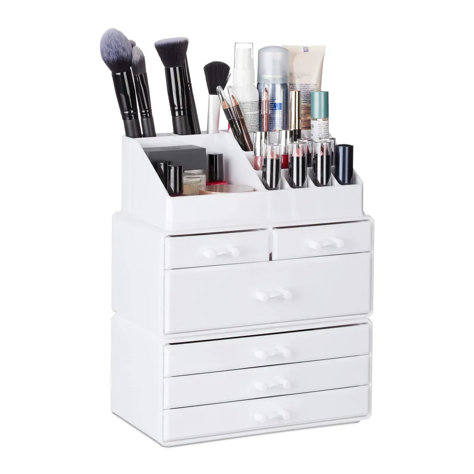 relaxdays-kosmetikorganizer-wei-mit-6-schubladen-stapelbar image 1