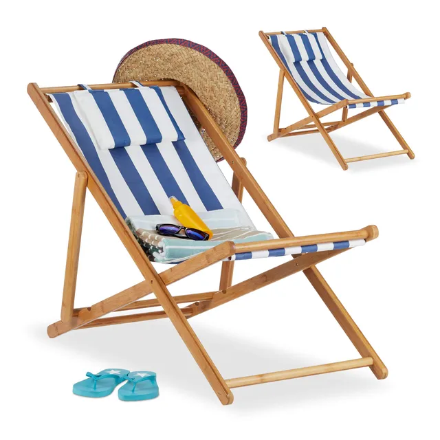 relaxdays-liegestuhl-2er-set-bambus-blau-verstellbar-mit-kissen image 1