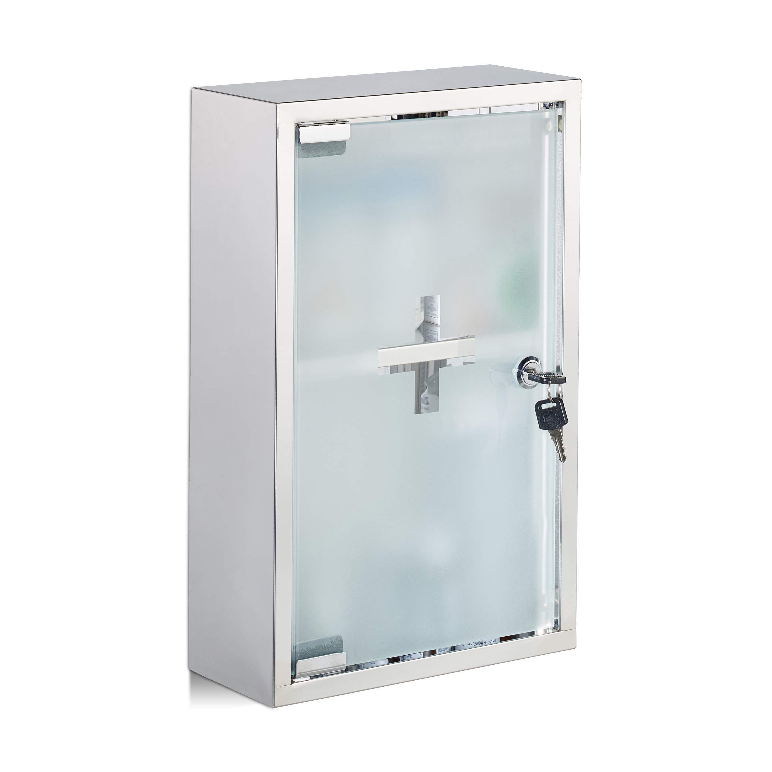 relaxdays-medizinschrank-edelstahl-abschlie-bar-mit-glast-r-40x25x11-cm image 1