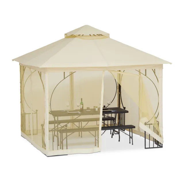 relaxdays-pavillon-3x3-m-mit-4-seitenw-nden-partyzelt-champagner image 1