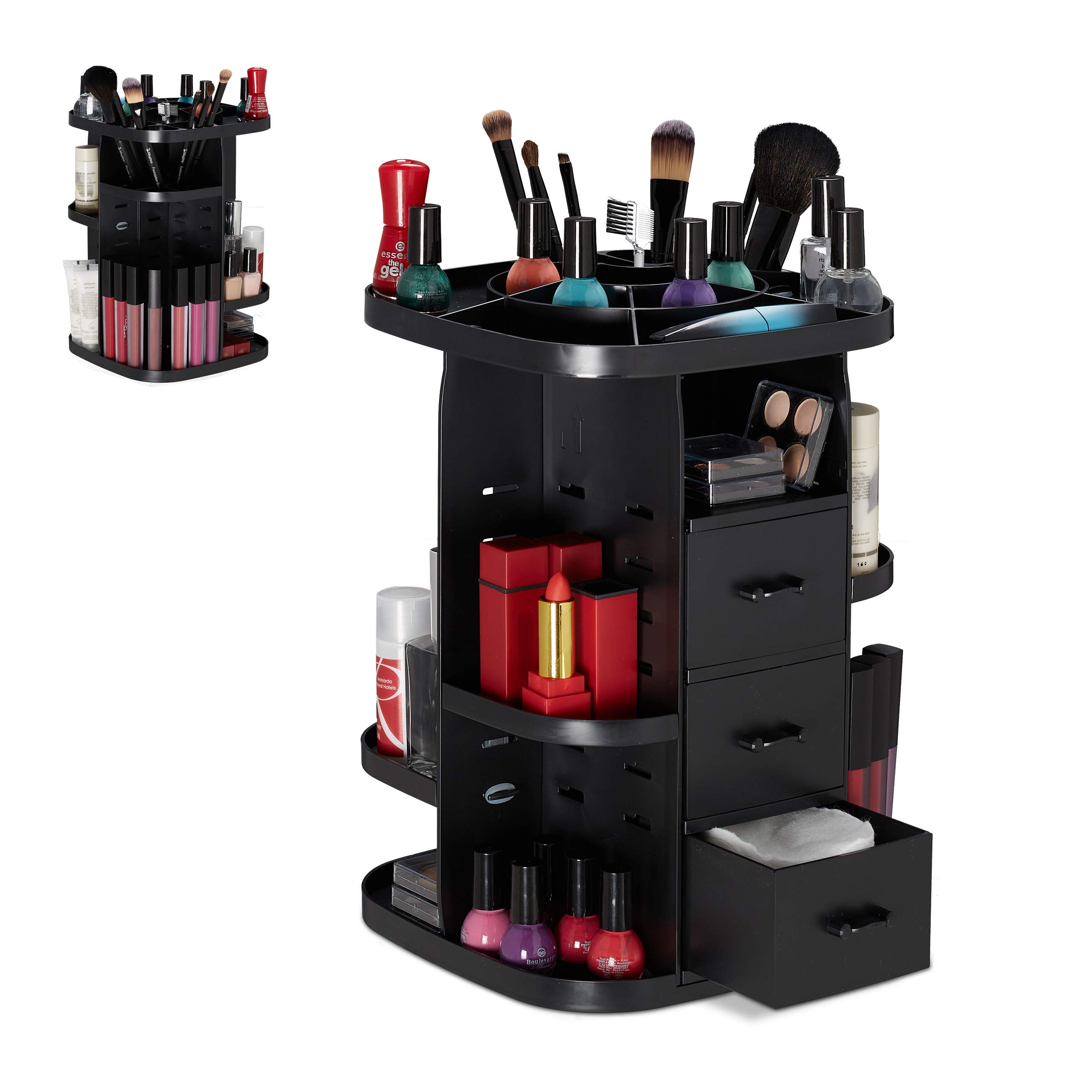 relaxdays-make-up-organizer-360-drehbar-schwarz-mit-schubladen image 1