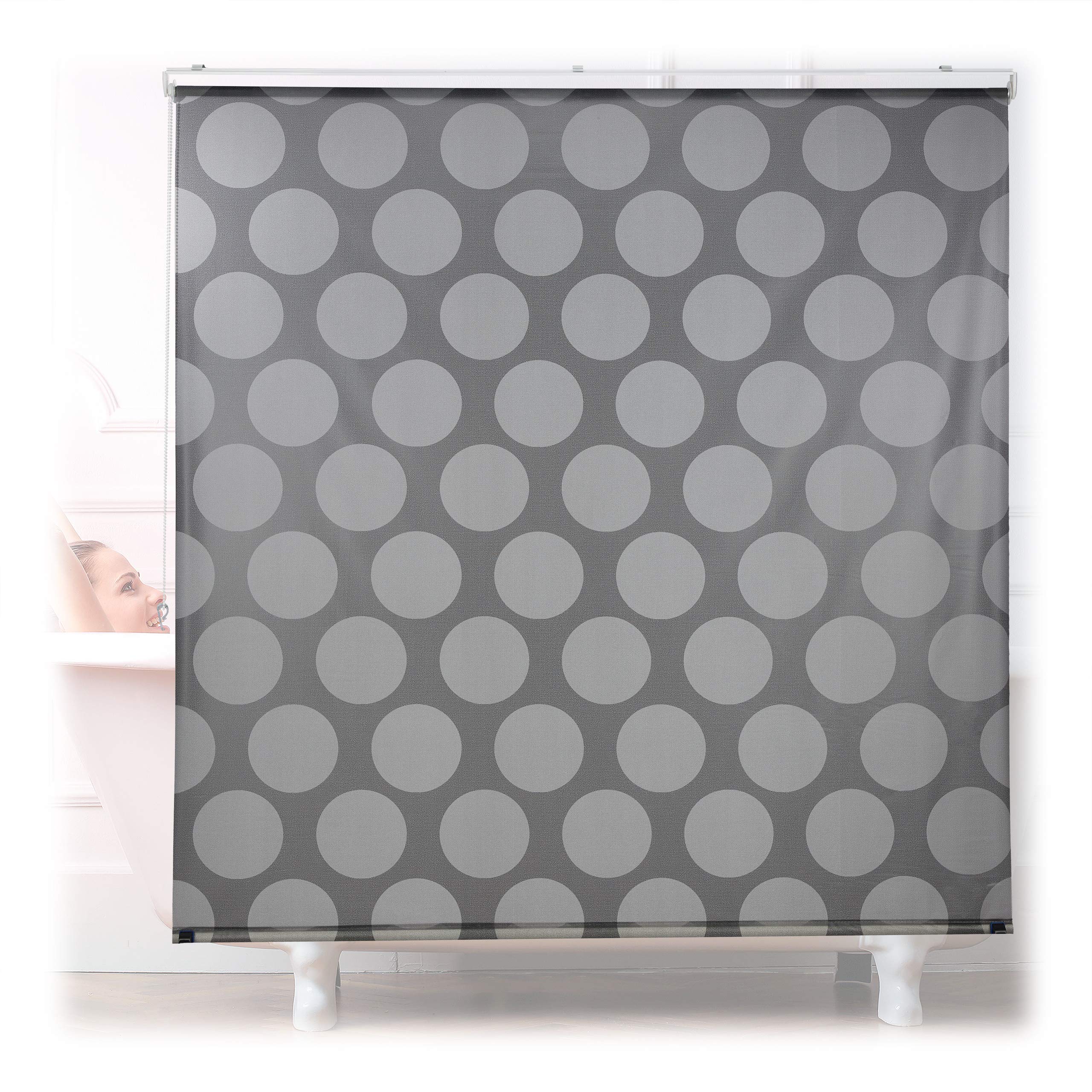 relaxdays-duschrollo-160x240-cm-seilzugrollo-grau-punkte image 1