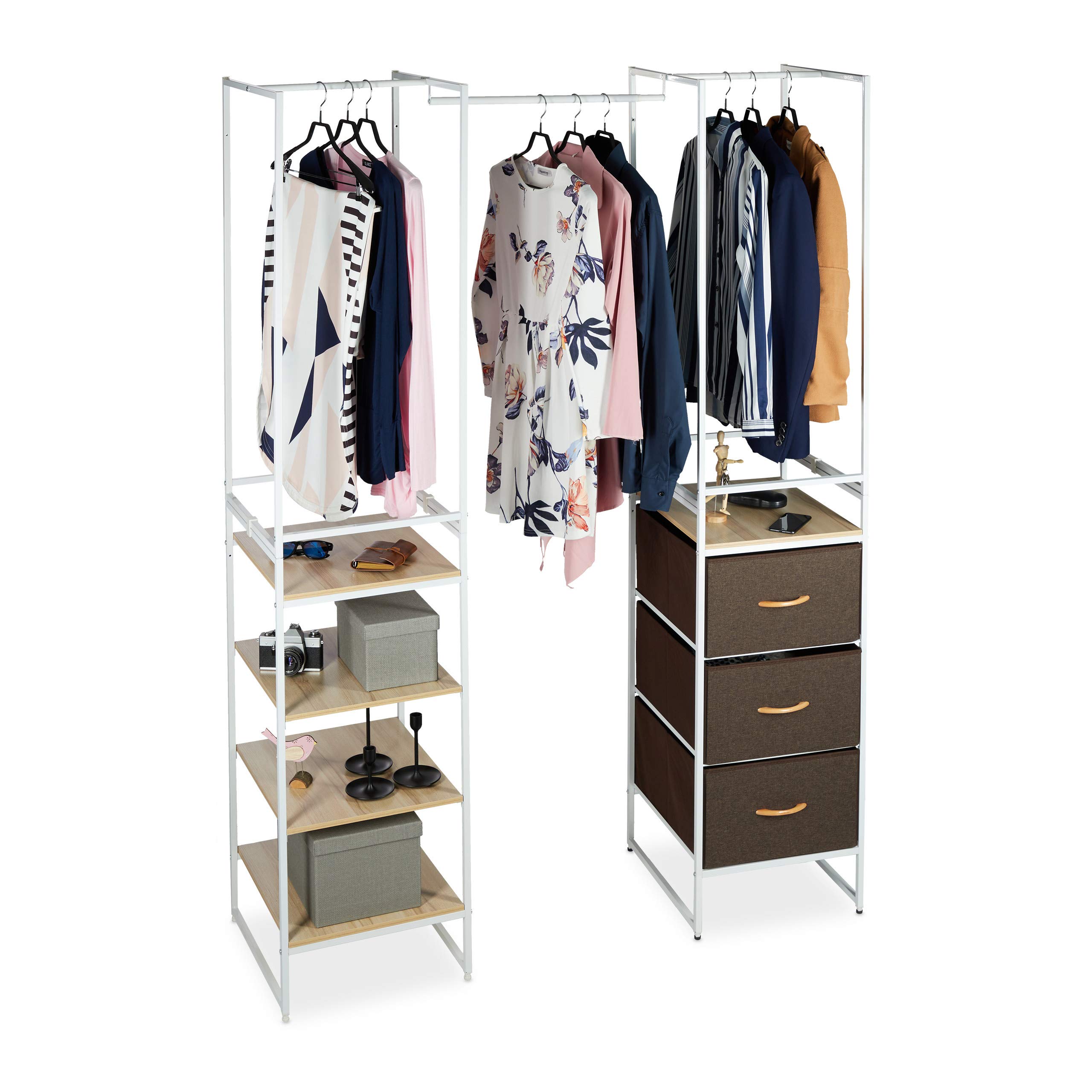 relaxdays-regalsystem-kleiderschrank-3-schubladen-kleiderstange-wei-braun image 5