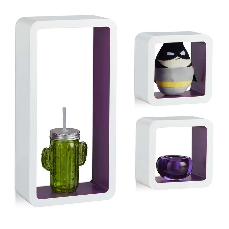 relaxdays-cube-regal-3er-set-freischwebend-wei-violett-mdf image 1