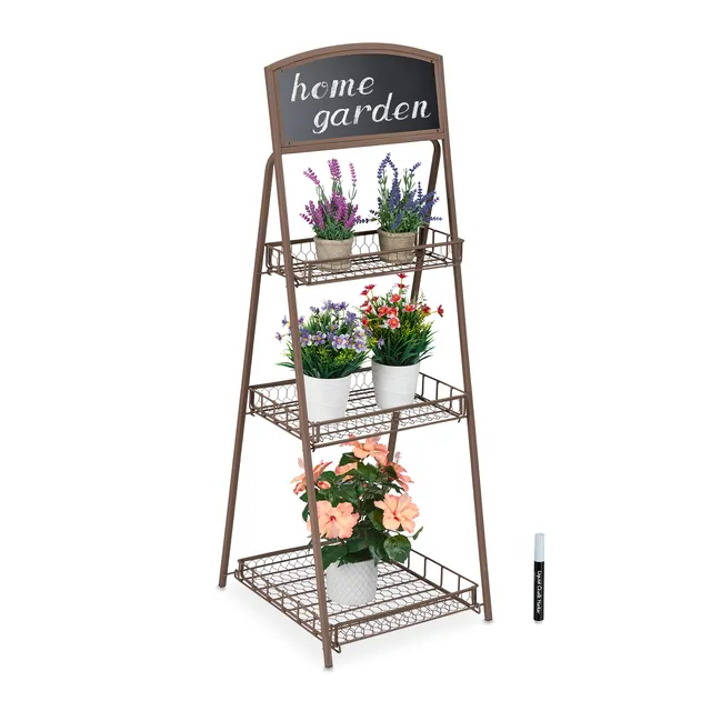 relaxdays-blumentreppe-metall-3-stufig-119x41x44-cm-braun image 1