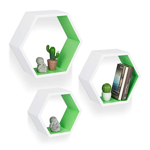 relaxdays-wandregale-sechseckig-3er-set-waben-wei-gr-n-mdf image 7